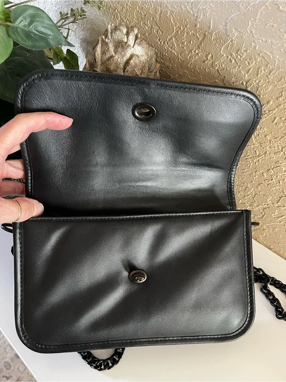 Coach Black Leather Crossbody Bag with Chain Strap